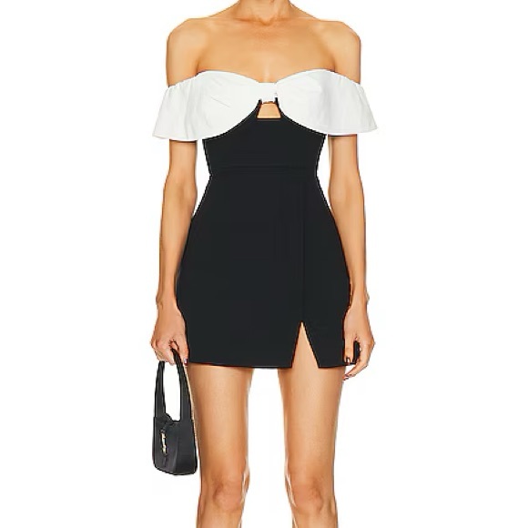 Self-Portrait Crepe Mini Dress w/Bow - Black - Picture 1 of 5